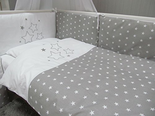 BABY BETTWÄSCHE SET „STARS“ 4tlg- Bett Set 135/100 VOILE fürs BABYBETT 140/70 cm, Bettwäsche gestickt, Nestchen, Himmel(Baldachim, Moskito) - 2