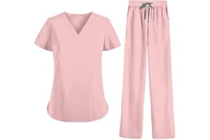 MEDSKIN Essential Scrubs Set for Women - Lightweight V-Neck Scrub Top & Yoga Waistband Trouser Pants