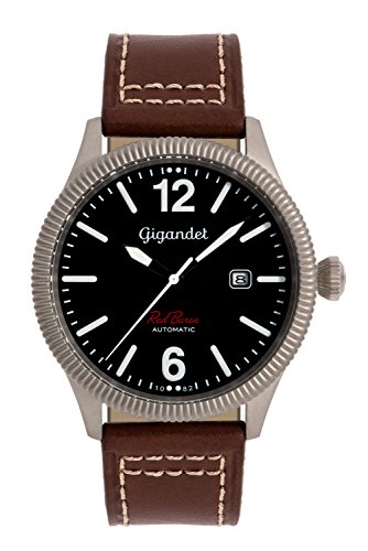 Gigandet Red Baron I Herren Automatik Fliegeruhr - Armbanduhr mit analoger Anzeige - 100m/10atm wasserdicht mit Datumsanzeige, braunem Lederarmband und schwarzem Zifferblatt - G8-004 Gigandet Red Baron I Herren Automatik Fliegeruhr - Armbanduhr mit analoger Anzeige - 100m/10atm wasserdicht mit Datumsanzeige, braunem Lederarmband und schwarzem Zifferblatt - G8-004