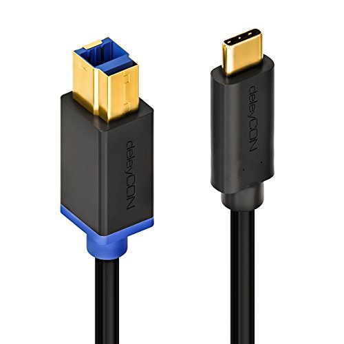 deleyCON 0,5m USB Kabel / Stecker Typ 3.1 / C auf B / USB 3.0 Speed 5 Gbit/s / Datenkabel / für z.B. Computer / Drucker / Externe Festplatte – Schwarz - 3