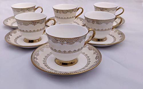 SkyKey Ebony Gold Bone China Tableware Cup and Saucer, 150ml, Multicolour, 12 Pieces
