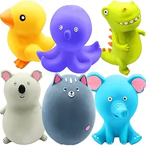 Jalousie Latex Dog Squeaky Toys Soft Rubber Dog Toys Puppy Chew Toy Squeaky Toy Fetch Play Animal Ball Toy for Puppy Small Medium Pets Dog (Animal 6 Pack)