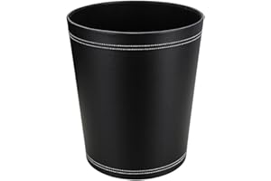 KINGFOM™ Classic Leather Waste Bin, Creative Waste Paper Basket, Storage Bin for Office, Home and High Class Hotel (Black)