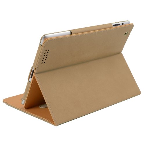 Madcase Apple iPad 4 / 3 / 2 Smart Case Etui Faux Ledertasche Hülle mit Auto Schalf und Wach Sleep-Funktion inkl. Displayschutzfolie und Stylus Touch stift – Khaki / Beige - 6