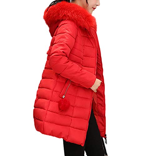 Preisvergleich Produktbild Damen Winterjacke Wintermantel Ronamick Daunenjacken Mäntel Jacken Outwear Frauen Warm Einfarbige Zipper Winter Hooded Pelz Kragen Baumwolle Dick Langarm Slim(XL, Rot)