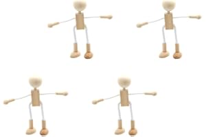 EXCEART 4Pcs Wooden Peg Dolls - Unfinished Adjustable Robot Figures for DIY Craft Painting, Creative Art Projects, Desktop Decoration
