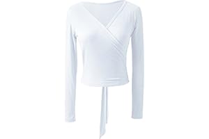 MSemis Coprispalle Donna Manica Lunga Scaldacuore Top da Danza Classica Scollo a V Maglia a Incrocio T-Shirt Top da Balletto Maglione Slim Fit Ballerina Jazz Danza Moderna