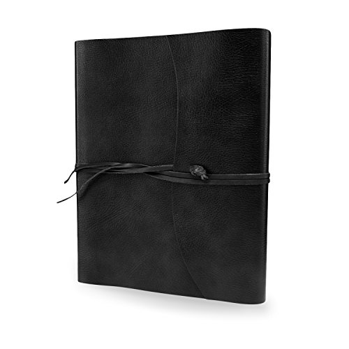 Tivoli Fotoalbum aus recyceltem Leder, Handgearbeitet in klassischem italienischem Stil, Geschenkschachtel inklusive, A4 (23×30 cm) Schwarz - 2
