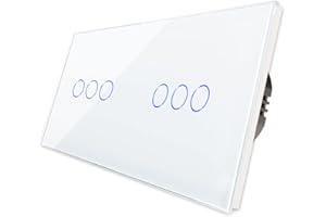 CNBINGO Interruptor de doble táctil, individual Blanco, con panel de vidrio y LED de estado, no se requiere un conductor neutro, 3 sujeto más 3 compartimento, interruptor de 1 vía, 157 * 86 mm
