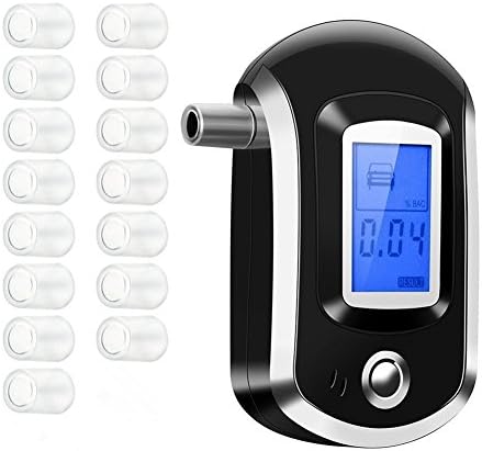 Portable Smart Breath Alcohol Tester Digital LCD Breathalyzer Analyzer AT6000 - Semi-conductor Sensor, Blue Background Light for Night Reading, Extra 15 Pcs Mouthpieces
