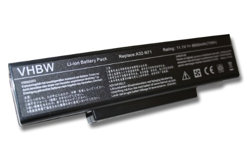 vhbw Li-Ion Akku 6600mAh (11.1V) schwarz für Notebook Laptop Asus X73by, X73e, X73s, X73sd, X73sm, X73sv, X77, X77J wie A32-K72, 70-NX01B1000Z.