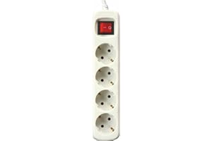 SILVER ELECTRONICS - Regleta Enchufe con 4 Tomas con Interruptor, Blanco, 4 Enchufes, Cable de 1,5 Metros, Protección Infantil, Toma de Tierra, con protección sobretensiones