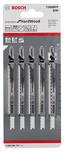 BOSCH Stichsägeblatt T 308 BFP, Precision für Wood, 5-er Pack, 2608636737 - 2