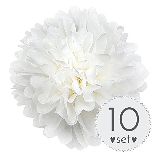 Simplydeko PomPoms 10er Set (Pompons) VIELE FARBEN | Pom Pom Deko für Party, Hochzeit, Baby Shower | Pom-Poms (Ponpons) (Weiß, 30 cm)