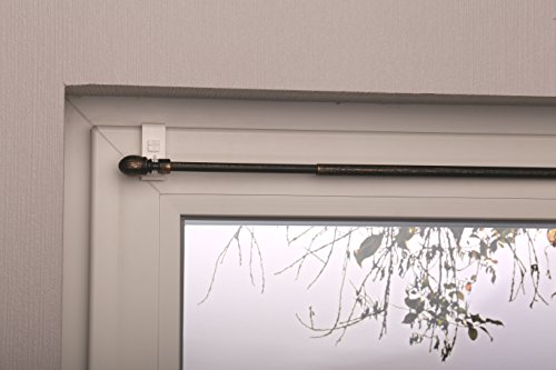 Gardinenstange ausziehbar „Oval“ verschiedene Größen und Farben + Klemmträger ohne Bohren zur Aufhängung von Scheibengardinen Schwarz gold 80-120 cm - 2