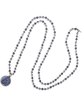 KELITCH Rund Sakyamuni Buddha Strang Halskette Neueste Länge Perlen Anhänger Halskette (Schwarz)