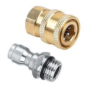 HASTHIP Pair 1/4 Brass Quick Connector and 1/4 Stainless Steel Quick Connector Male Plug,Quick Connector for Pressure Washer, M14*1.5 Female Thread Tap Connector for High-Pressure Cleaner Hose