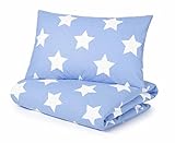 Cot Bed Duvet Cover and Pillowcase Set, Blue with White Stars