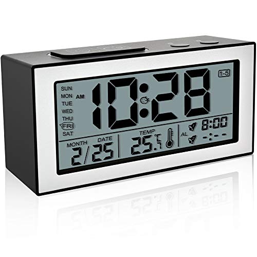 Neucox Digital Alarm Clocks Bedside Non Ticking Silent Alarm Clocks Battery Operated Desk Simple Alarm Clock with Dual Alarms Large Display Light Electric Clocks for Bedrooms Office Heavy Sleeper