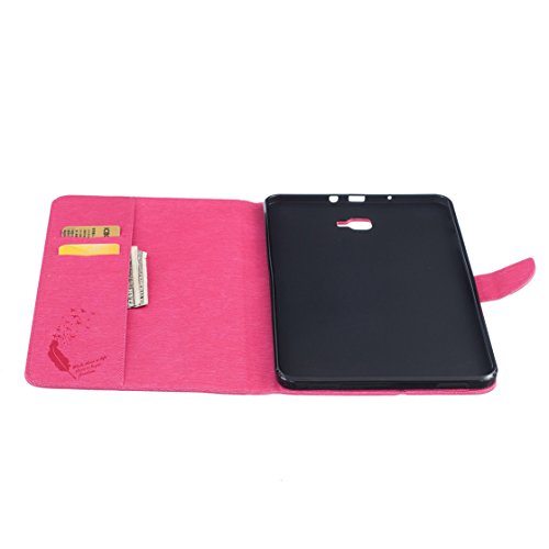 Romtronic Lederhülle Leder Tasche Case Cover für Samsung Galaxy Tab A 10.1 2016 (SM-T580 SM-T585) Hülle PU Schutz Etui Schale Feather Muster Design Backcover Flip Cover Wallet Case mit Standfunktion Karteneinschub und Magnetverschluß (Magenta) - 4