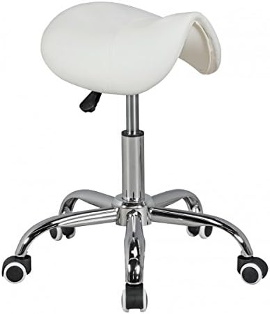 AMSTYLE CURVE - Saddle Stool in White | Stool with artificial leather cover | Stool is height adjustable | Design swivel stool with wheels | Cosmetics &amp; Stool Medical Stool with saddle seat | Barber stool for practice