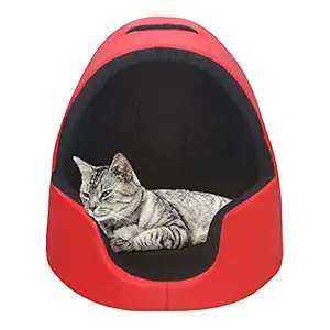 Hiputee Waterproof Fabric Cave Shape Washable Hut for Cats and Toy Breed Dogs Length 48 cm Width 48 cm Height 40 cm (S, Red-Black)