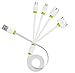 Produktbild J2CC Multi Aufladeeinheit USB Kabel 4 in 1 Mehrfachem USB Aufladenkabel Adapter Verbindungsstück mit 8 Stift Lightning / 30 Stift / Mikro USB 2.0 / Micro USB 3.0 Häfen für iPhone, iPad, Samsung Galaxie S5, Anmerkung 4 und mehr (Weiß + Grün, 100cm)