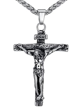 Aoiy Unisex-Halskette mit Anhänger, Jesus Christus Kruzifix Kreuz, Edelstahl, Herren oder Damen, 61cm Kette, ddp014