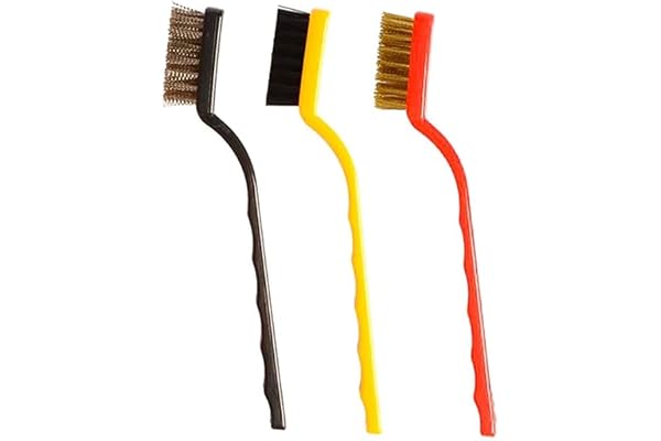 Sulfar 3 Pc Mini Wire Brush Set (Brass, Nylon, Stainless Steel Bristles)