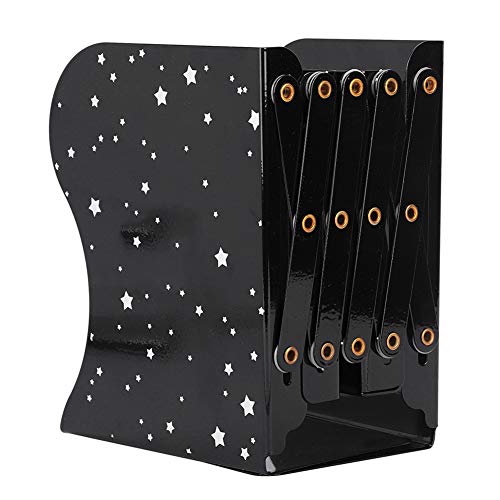 Preisvergleich Produktbild Lontg Buchstützen aus Metall, ausziehbar, robust, rutschfest, hohle Bücherregale, Dokumenteneinteiler, 4 große Fächer, ausziehbar, für Schule, für Studenten, für Schreibtisch, Bibliothek, Büro Expanding size: 35*14.7*19cm Black With Pentagram Pattern