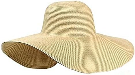 ETGtek(TM) Summer Foldable Wide Large Brim Beach Sun Hat Casual Vacation Travel Straw Beach Cap Elegant Hats For Women -Beige