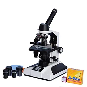 ESAW Monocular Student Compound Microscope With Semi Plan Achro Objectives, LED Illumination With Kit (50 Blank Slides+ Cover Slips+ Dust Cover)