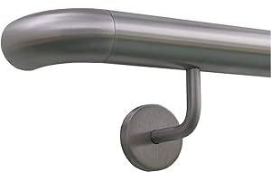 TIBU Handlauf Edelstahl 33,7 mm Geländer 0,3m - 6m, Länge 150 cm, Ende Bogen zur Wand und gewinkelte Halter