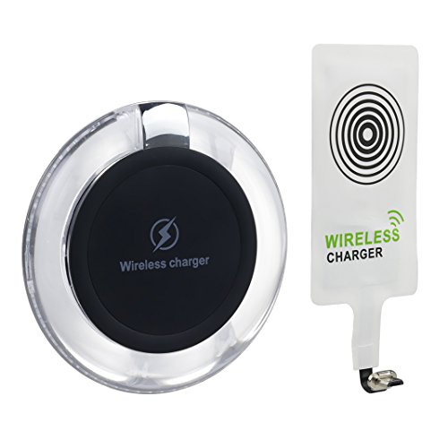 2 in 1 Qi Ladegerät Receiver + Qi Wireless Charger, ZXK Qi Wireless Ladegerät Induktive Ladestation Qi Wireless Charger für Samsung Galaxy S6, S6 Edge, Note 5, Nexus 7 2nd Gen, Nexus 4/5/6, LG Optimus Vu2/G2/G3, Nokia Lumia 920/1020/928, Nexus 5 usw.- Schwarz