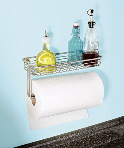 mDesign Küchenrollenhalter Wand – Halter für Papierrollen in Küche oder Bad – an der Wand zu befestigen – Farbe: Stahl satiniert – Länge: 31 cm - 2
