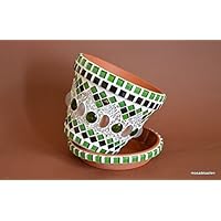 HANDGEFERTIGTER BLUMENTOPF MIT UNTERSETZER GRÜN SCHWARZ SPIEGEL 12 CM handgemacht handmade