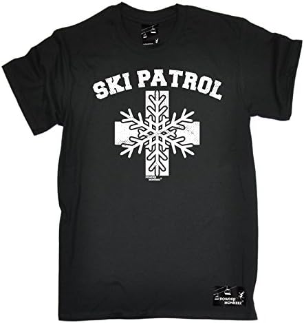 PREMIUM Powder Monkeez Men's Ski Patrol Design T-SHIRT tee fashion funny apres ski skiing clothing gift presents accessories for him her christmas birthday