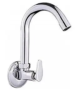 PEFKO Pan Wall Mounted Brass Kitchen Sink Cocke Taps for Home/Office, ( Features - 360 Degree Rotating Spout, Chrome Finish & Foam Flow ) ( Including - Wall Flange , Teflon Tape )