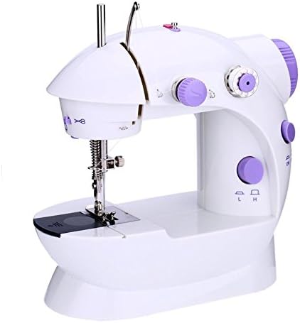 Mini Sewing Machine 2 Speed Electric for Kids and Beginners with Light + 4 Bobbins+Foot Pedal (Purple) , Extension Table