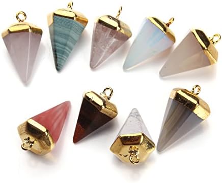 Sauvoo Beads 5pcs/lot Mixed Natural Stone Turquoise Agate Malachite Pendulum Charms Rose Quartz Necklaces Bullet Pendant Jewelry Making