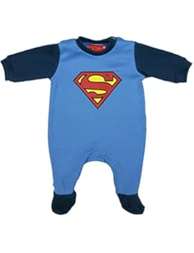 Jungen BABY-STRAMPLER mit Füßchen GEFÜTTERT von SUPERMAN in GRÖSSE 56, 62, 68, 74, 80 in blau, Baby-Schlafanzug...