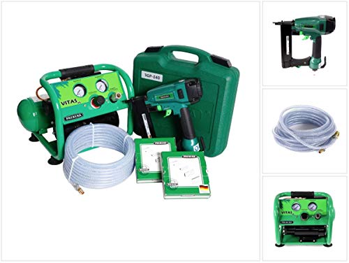Preisvergleich Produktbild Prebena Komplettpaket 3GP-E40 Druckluftnagler + Kompressor VITAS 45 + 10m Schlauch + 9200x passende Heftklammer Typ E (25mm / 32mm)
