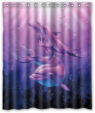 Doubb Custom Blue ocean dolphin waterproof polyester fabric Shower Curtain 150cm x 182cm (60"x72")