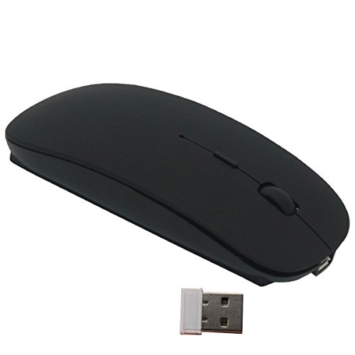 Tsmine Slim Rechargeable 2.4G Wireless Mouse Cordless Optical Mice with USB Nano Receiver(Stored Within the Back of the Mouse) for Notebook,PC,Laptop,Computer-Black