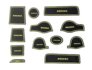 Car Drome Rubber Mats for Maruthi Suzuki Brezza Yellow Set of 12 Pieces