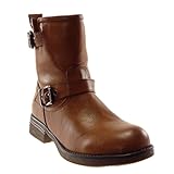  Angkorly - Zapatillas Moda Botines Botas Biker Motociclistas Mujer Hebilla Tanga Tacón Ancho 3 CM Ligeramente Forrada de Piel - Camel C381 T 36