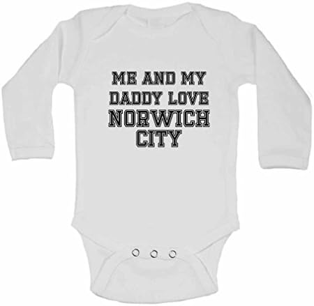 2PersonalMe and My Daddy Love Norwich City, for Football, Soccer Fans - Personalised Long Sleeve Baby Vests Bodysuits Baby Grows for Boys, Girls (Unisex) - White - 0-3 Months