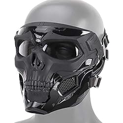 Crâne Tactique Airsoft Masque, Masque de Protection Complet du Visage Paintball CS Hockey Halloween Mascarade Cosplay Masque de Protection des Yeux Squelette,Noir