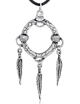 Llords Schmuck | Wolf Kettenanhänger Traumfänger inspiriert von Amerikas Ureinwohnern Indianern + Versilberter...