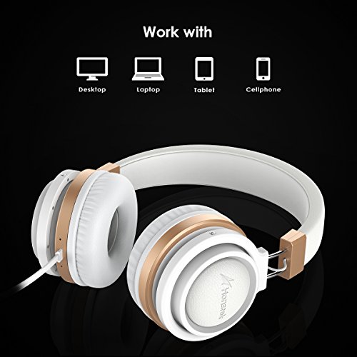 Honstek A5 KopfhÃ¶rer, On Ear Stereo Headset mit Starkem Bass, Eingebautem Mikrofon, Ergonomisches und Modisches und 3,5 mm Klinkenstecker fÃ¼r iPhone, Android Smartphone, Computer, Kinder (WeiÃŸ)